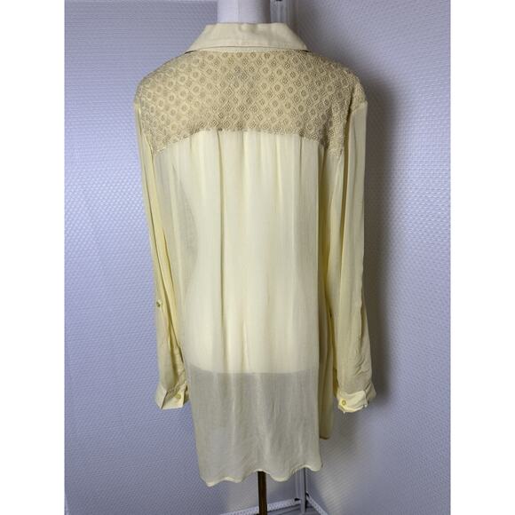CHICO'S Sheer Boho Art To Wear Shirt Top Asymmetrical Hem Embroidery Size XL 3 - Picture 2 of 15